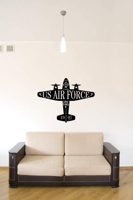 Air Force Vintage Airplane Silhouette Vinyl Home Decor Wall Decal Jet Set Decals